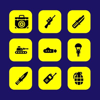Silah vektör Icon set. denizaltı, bıçak, el bombası ve walkie talkie