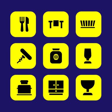 Mutfak vektör Icon set. cezve, toster, tablo ve cam