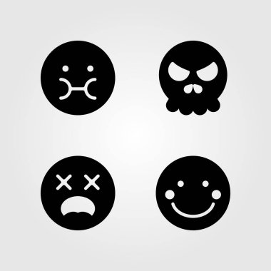 Duygular Icon set vektör. utangaç, şok, kafatası ve hasta