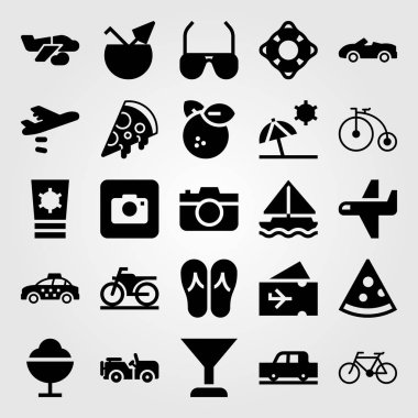 Yaz aylarında vektör Icon set. taksi, spor araba, portakal ve araba