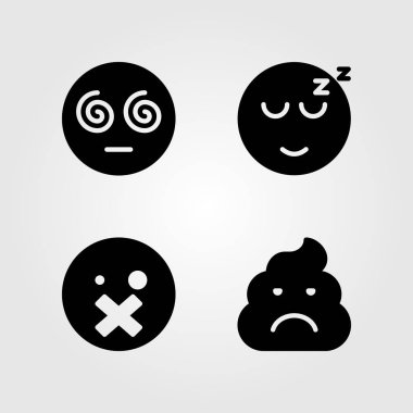 Duygular Icon set vektör. gülümseme, kaka, hipnotize ve uyku