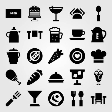 Restoran vektör Icon set. tepsi, pasta, çay bardak ve kaşık