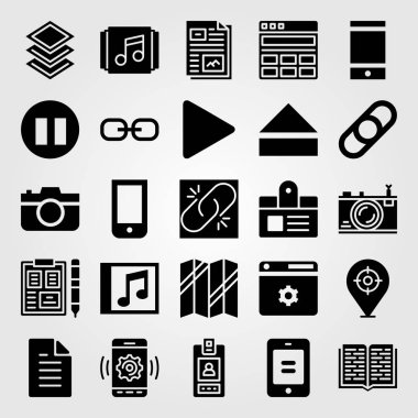 Temel vektör Icon set. kimlik kartı, açık kitap, harita ve tarayıcı