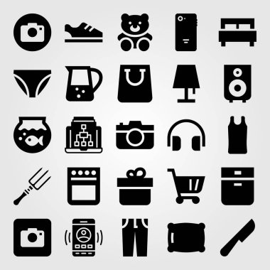 Alışveriş vektör Icon set. spor gömlek, Ayakkabı, pantolon ve gömlek