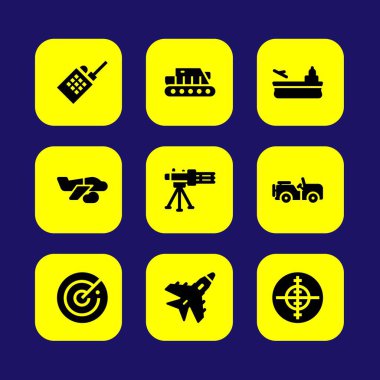 Askeri vektör Icon set. Jet, makinesi silah, destroyer ve amaç