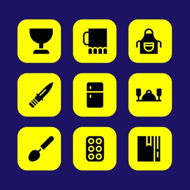 Mutfak vektör Icon set. yumurta, yemek tarifi, kupa ve bıçak