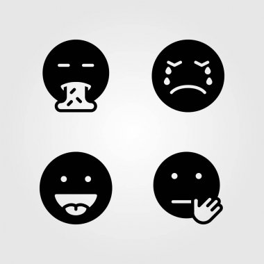 Duygular Icon set vektör. ağlıyor, gülümseme, puking ve dil