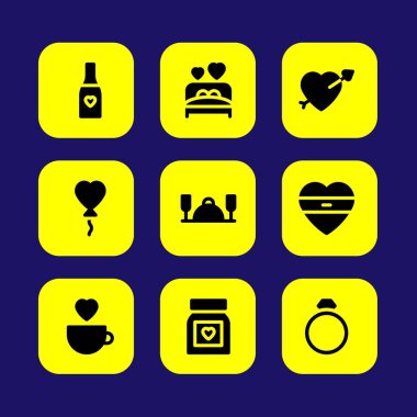 Sevgililer günü vektör Icon set. aşk hapları, kalp balon, kalp ve sevgi yatak