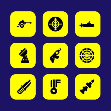 Askeri vektör Icon set. anten, bıçak, tüfek ve amaç