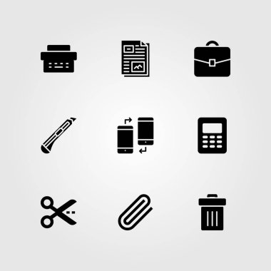 İş vektör Icon set. çöp, kesici, Evrak Çantası'nı ve çöp kutusu