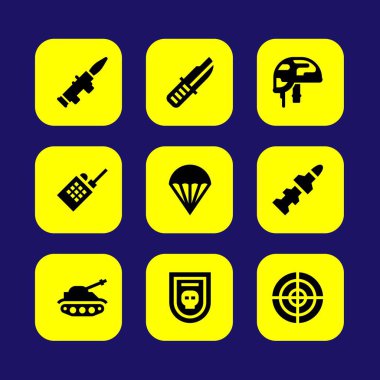 Silah vektör Icon set. volki tolki, bıçak, tank ve roket