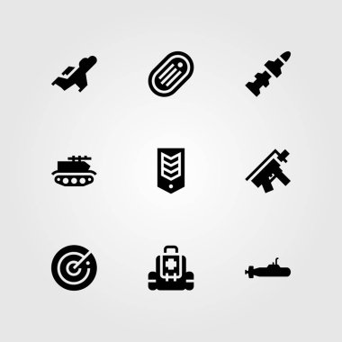 Silah vektör Icon set. roket, radar, av tüfeği ve chevron