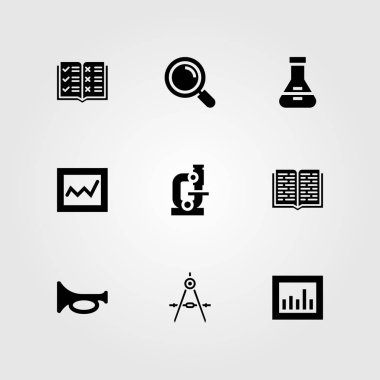 Eğitim vektör Icon set. trompet, mikroskop, şişesi ve analytics
