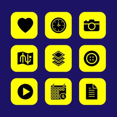 Temel vektör Icon set. kalp, düğme, dosya ve Katmanlar