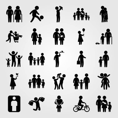 İnsanlar Icon set vektör. iki childs oynarken, iş, çift ve sevgi