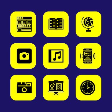 Temel vektör Icon set. sunum, tarayıcı, duvar saati ve akıllı telefon