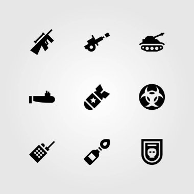 Silah vektör Icon set. Top, biohazard, bomba ve bagde