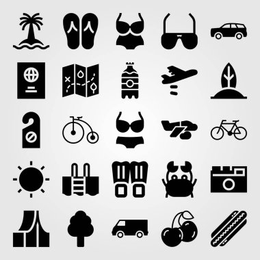 Yaz aylarında vektör Icon set. kapı tokmağı, güneş gözlüğü, yengeç ve mayo