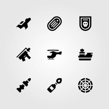 Silah vektör Icon set. belirteç, cruiser, helikopter ve radar