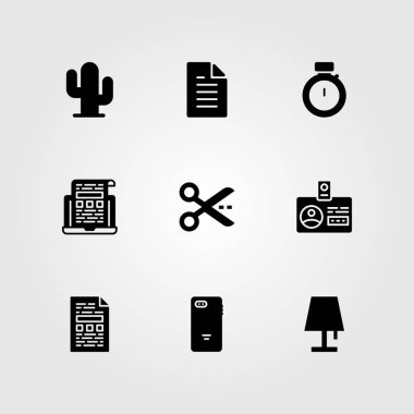 İş vektör Icon set. dosya, lamba, kronometre ve kimlik kartı