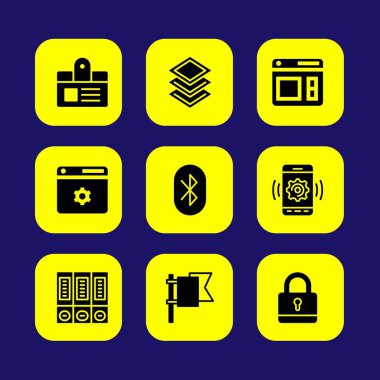 Temel vektör Icon set. Smartphone, arşiv, tarayıcı ve bayrağı