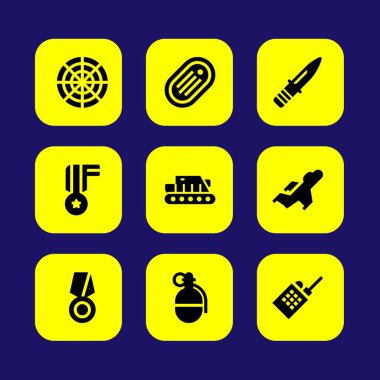 Silah vektör Icon set. Tank, bıçak, radar ve el bombası