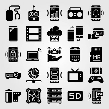 Teknoloji simge vektör ayarlayın. Web, telefon, internet ve müzik oyuncu