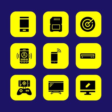 Teknoloji vektör Icon set. Smartphone, monitör, radar ve oyun denetleyicisi