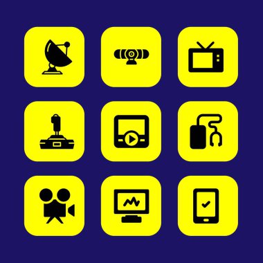 Teknoloji vektör Icon set. Web kamerası, uydu, televizyon ve radar