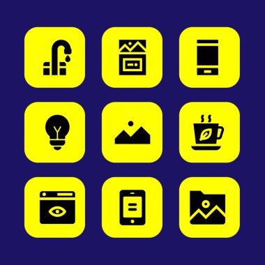 Web tasarım vektör Icon set. ampul, çay bardağı, görüntü ve klasör