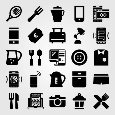 Alışveriş vektör Icon set. Bilet, su ısıtıcısı, pc ve boksörler