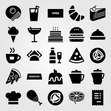 Restoran vektör Icon set. pasta, dondurma, pizza ve fatura