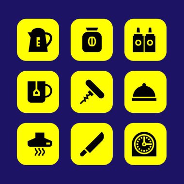 Mutfak vektör Icon set. Soslar, bıçak, tirbuşon ve çıkarıcı hood