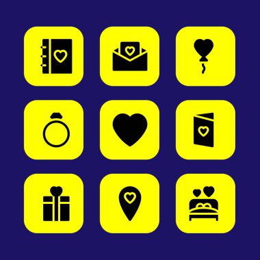 Sevgililer günü vektör Icon set. kalp, yüzük, kalp balon ve Sevgililer günü