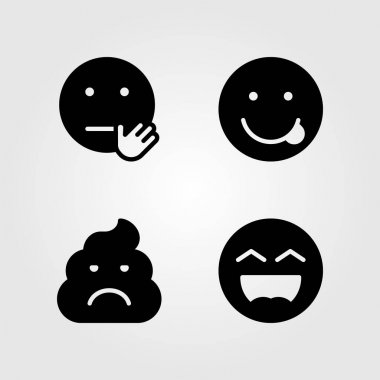 Duygular Icon set vektör. gülmek, kaka, stop ve gülümseme