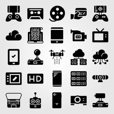 Teknoloji vektör Icon set. Uzaktan kumanda, smartphone, dizüstü bilgisayar ve televizyon