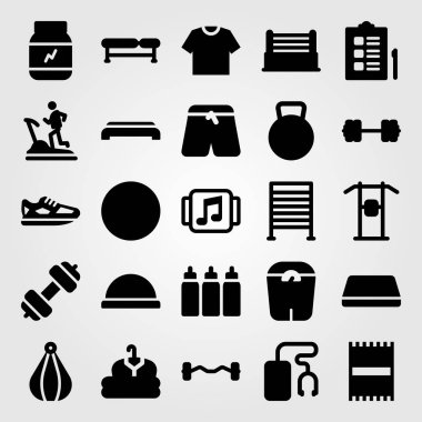 Fitness vektör Icon set. Yüzük, denetim listesi, kumaş ve pantolon