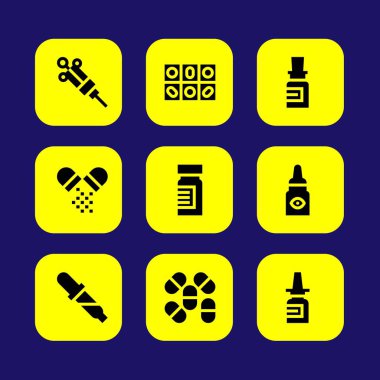 Tıp vektör Icon set. Tıp, pipet, şırınga ve hapları