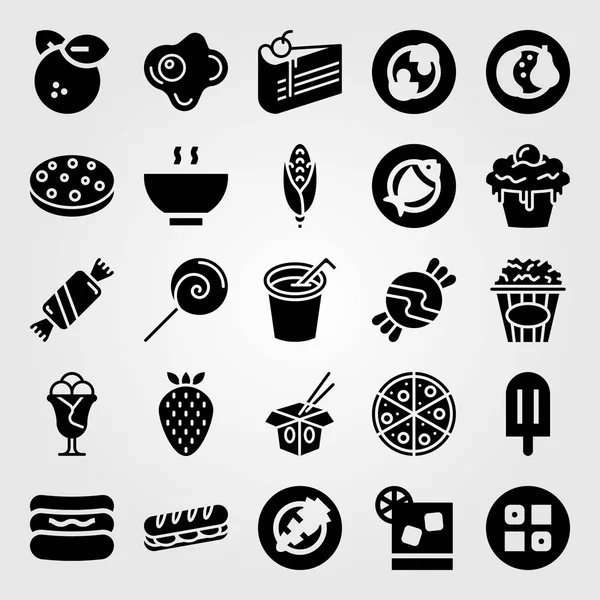 Yiyecek ve içecekler Icon set vektör. suşi, çerez, çilek ve sosisli sandviç