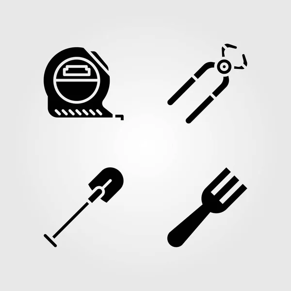 Werkzeuge Icons gesetzt. Vektor Illustration Zange, Band, Schaufel und Maß — Stockvektor