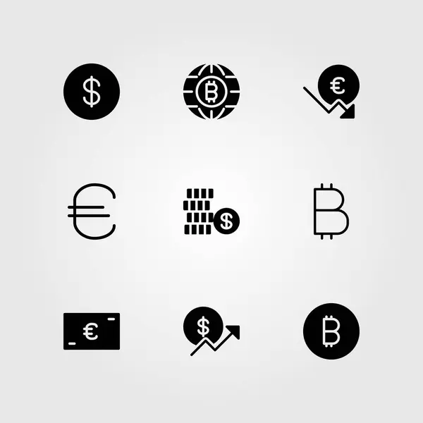 Zeichenvektorsymbole gesetzt. Euro, Dollarmünze, Dollar und Münze — Stockvektor
