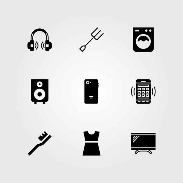 Conjunto de iconos de vector de compras. auriculares, tv, vestido y cepillo de dientes — Archivo Imágenes Vectoriales