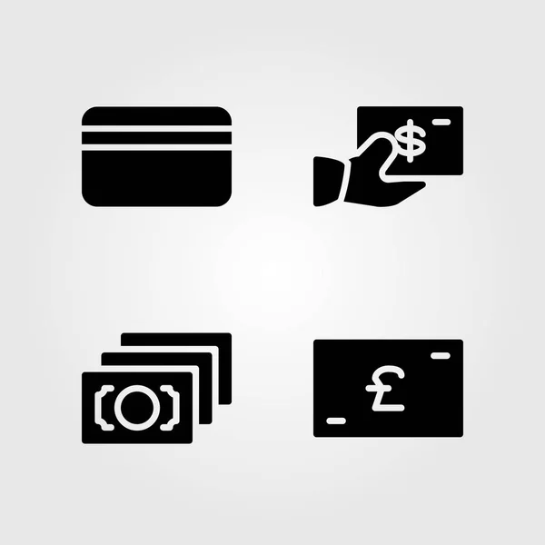 Bankovní sada ikon. Vektorové ilustrace Libra šterlinků, kreditní karty, dolar a peníze — Stockový vektor