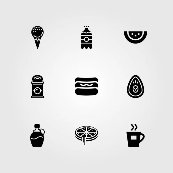 食物和饮料矢量图标集。西瓜、罐头、热狗和茶 — 图库矢量图片