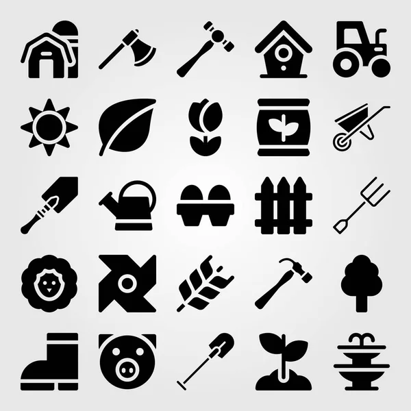 Garten Icon Set Vektor. Gießkanne, Stiefel, Scheune und Kanne — Stockvektor