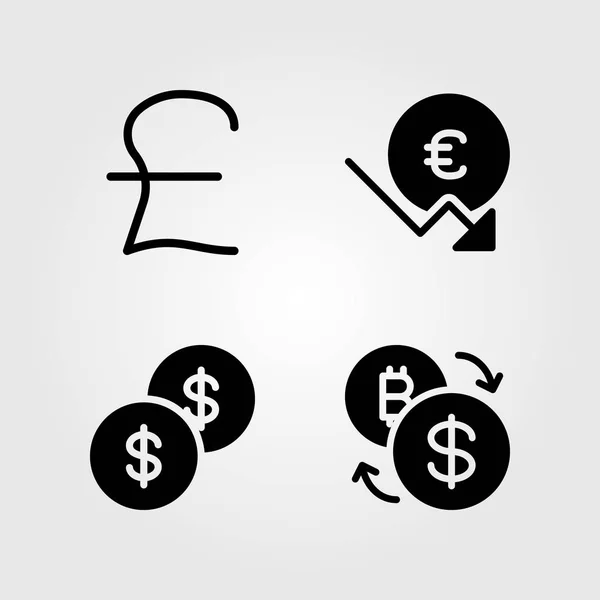 Conjunto de ícones bancários. Ilustração vetorial dólar moeda, câmbio, libra esterlina e euro —  Vetores de Stock