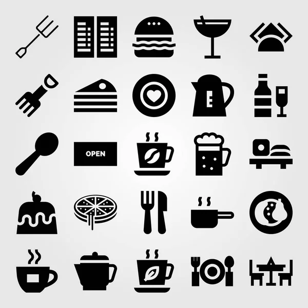 Restaurant vector icon set. taart, servetten, favoriet en Hamburger — Stockvector