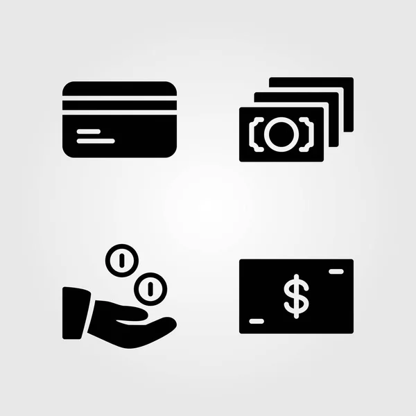 Geld pictogrammen instellen. Vector illustratie geld, munten, dollar en creditcard — Stockvector