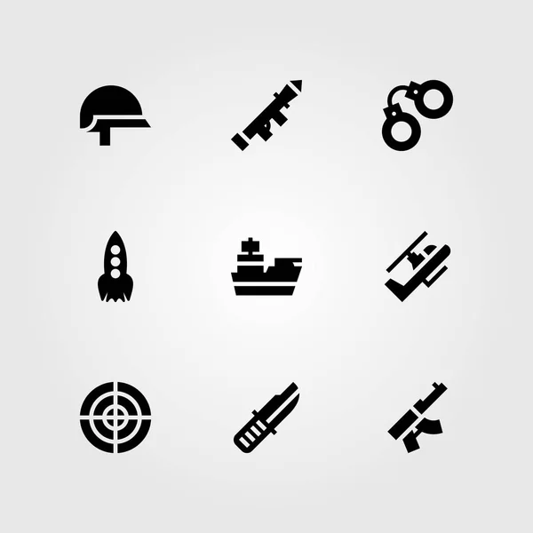 Wapen vector icon set. mes, cruiser, helm en helikopter — Stockvector