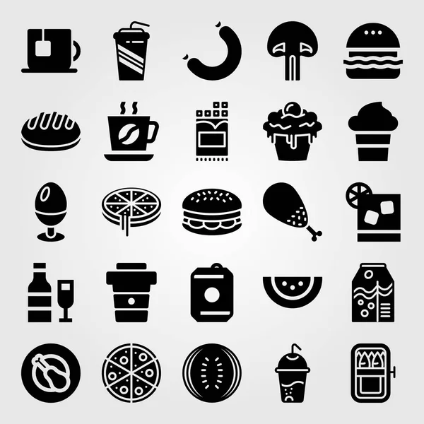 Yiyecek ve içecekler Icon set vektör. Pizza, kahve fincanı, dondurma ve burger